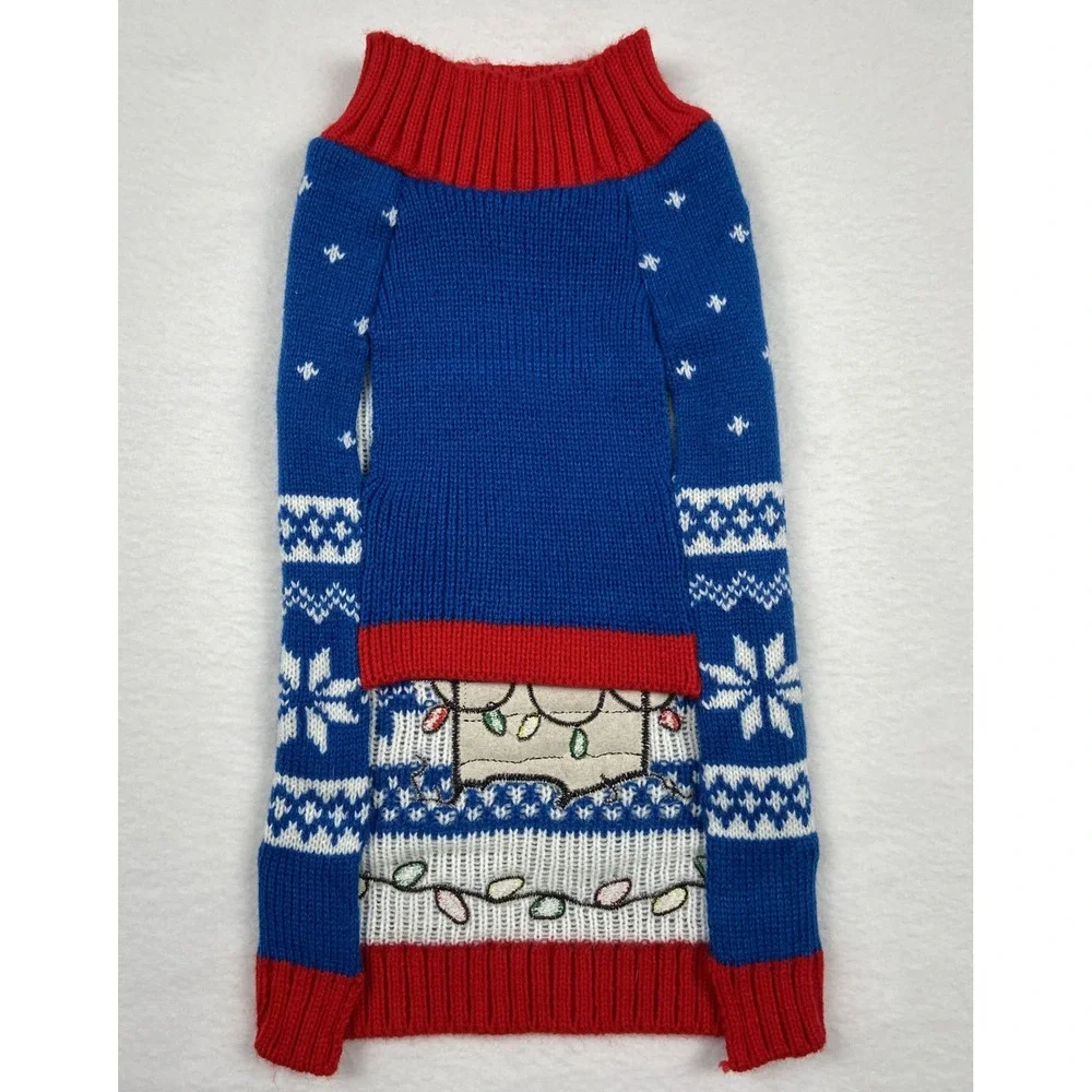 Peanuts Snoopy Christmas Dog Sweater Blue Red Holiday Lit Up Small